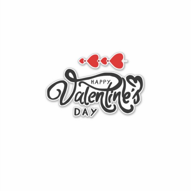 Sticker Joyeuse Saint Valentin calligraphie Cœurs Rouges F (Devant)