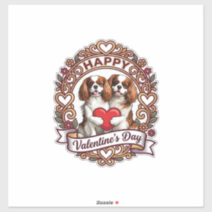 Sticker Joyeuse Saint-Valentin Chien Cadre Floral Cœur Rou