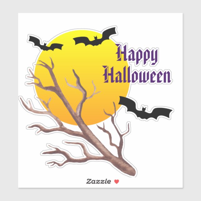 Sticker Joyeuses chauves-souris d'Halloween et la lune (Feuille)
