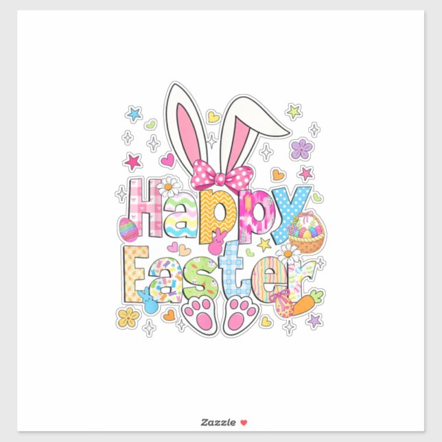 Sticker Joyeuses Pâques 2026 Mignon Lapin Jour de Pâques F (Feuille)