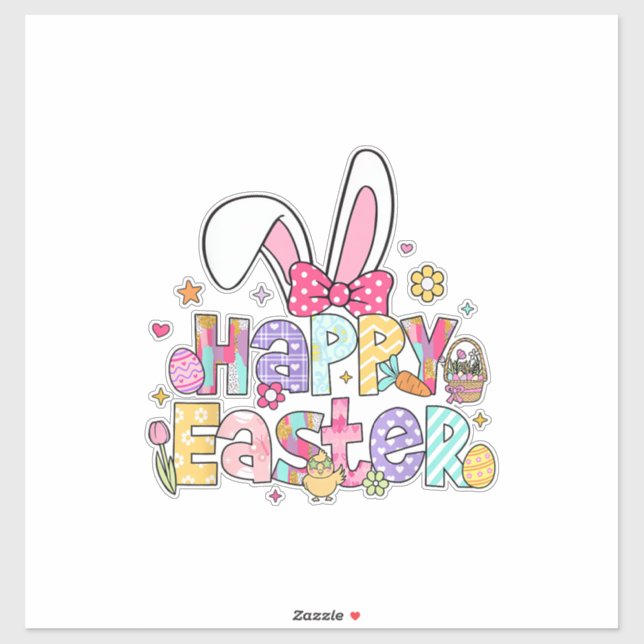 Sticker Joyeuses Pâques 2026 Mignon Lapin Jour de Pâques F (Feuille)