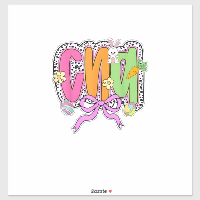 Sticker Joyeuses Pâques Infirmière CNA Coquette Nœud Lapin (Feuille)