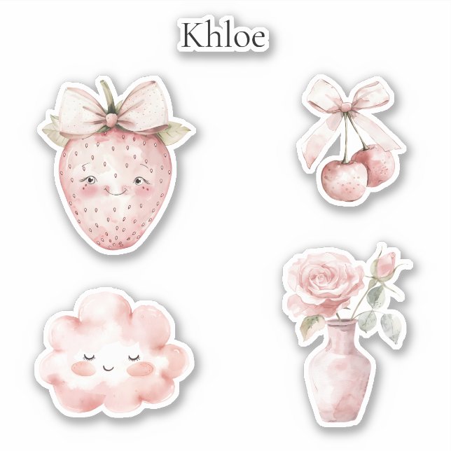 Sticker Joyeuses Roses Cerises Nuage Fraise Rose (Devant)