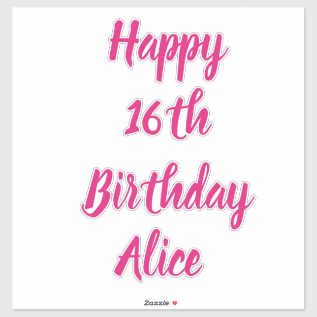 Sticker Joyeux 16e anniversaire rose Nom personnalisé Fill (Feuille)
