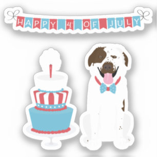 Sticker Joyeux 4 Juillet Chien Rouge Blanc Bleu