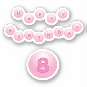 Sticker Joyeux Anniversaire Âge 8 Pink Bouncy Balls Sticke