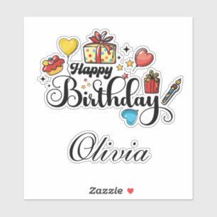 Sticker Joyeux Anniversaire Avec Votre Nom Coloré À La Mai