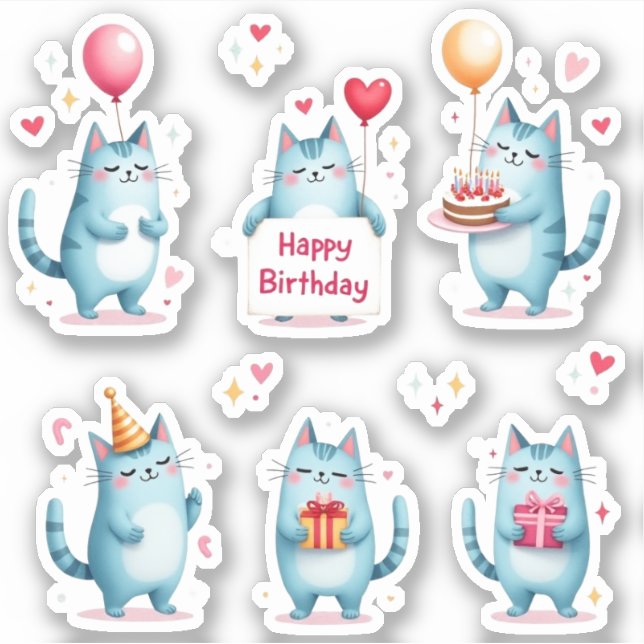 Sticker Joyeux Anniversaire - Chats Bleus - Cadeaux de Bal (Devant)