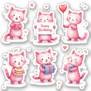 Sticker Joyeux Anniversaire - Chats Roses - Cadeaux de Bal