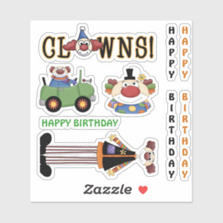 Sticker Joyeux anniversaire coloré et drôle clowns