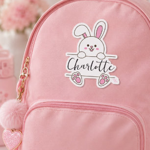 Sticker Joyeux Anniversaire de la Jolie Fille au Lapin Ros