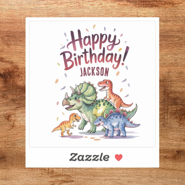 Sticker Joyeux Anniversaire Dinosaure Personnalisé Mignon (Créateur téléchargé)