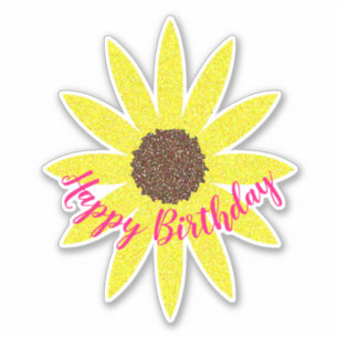 Sticker Joyeux Anniversaire Floral Sunflower Texte courbe