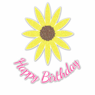 Sticker Joyeux Anniversaire Floral Tournesol Fleur Jaune R
