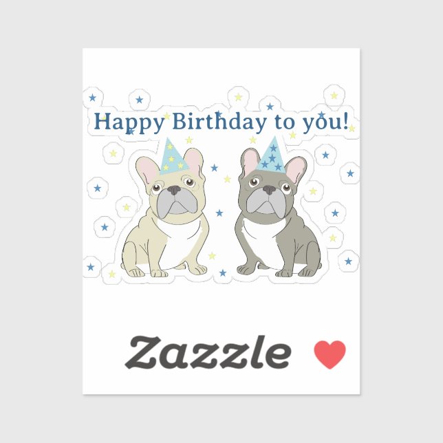 Sticker Joyeux anniversaire French, bouledogue (Feuille)
