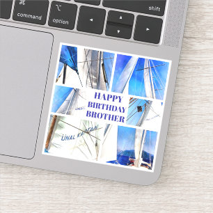 Sticker Joyeux Anniversaire Frère Artistique Voiles Blanc
