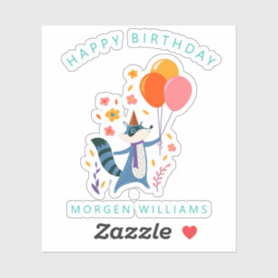 Sticker Joyeux anniversaire mignon fox d'anniversaire