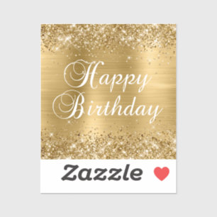 Sticker Joyeux Anniversaire Pailleté Or Feuille