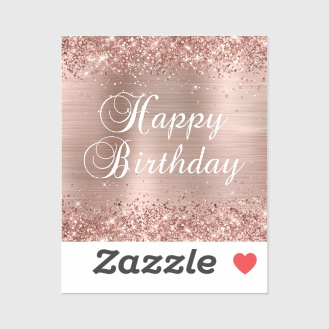 Sticker Joyeux Anniversaire Pailleté Or Rose Feuille (Feuille)