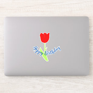 Sticker Joyeux Anniversaire Rouge Bleu Floral Tulip Mignon