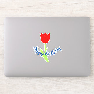 Sticker Joyeux Anniversaire Rouge Bleu Floral Tulip Mignon