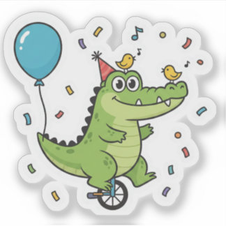 Sticker Joyeux Anniversaire Thème Cartoon Cirque Crocodile