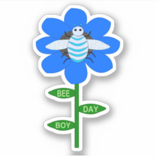 Sticker Joyeux Bee Day Boy Blue Birthday Bumblebee