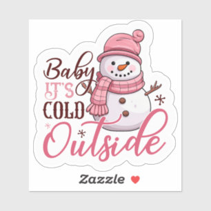 Sticker Joyeux bonhomme de neige rose qui vous souhaite un