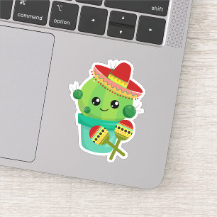 Sticker Joyeux cactus ronds portant un Sombrero Rouge