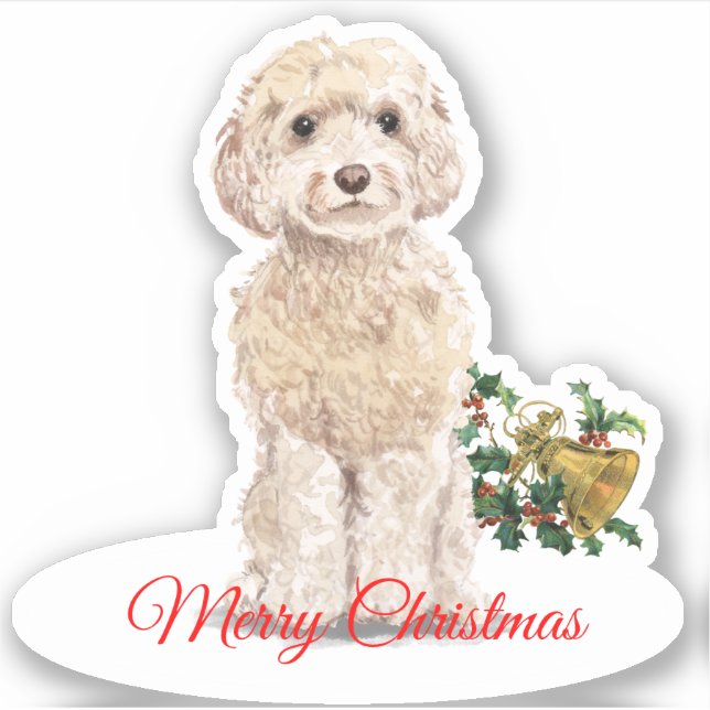 Sticker Joyeux Champagne de Noël Cockapo Vinyl Coupé Sur M (Devant)