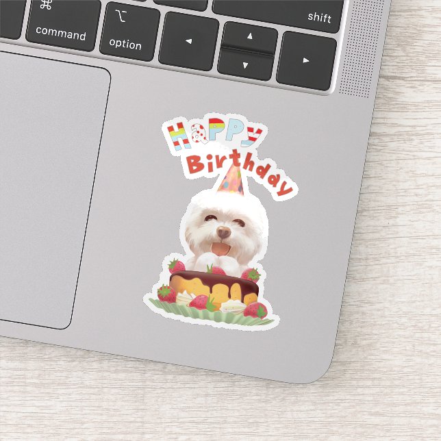 Sticker Joyeux chien d'anniversaire avec gâteau (Détail)