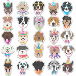 Sticker Joyeux Chien d'Anniversaire Face À Des Animaux Vai