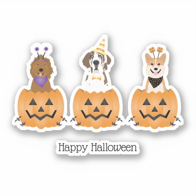 Sticker Joyeux Chiens D'Halloween En Citrouille (Devant)
