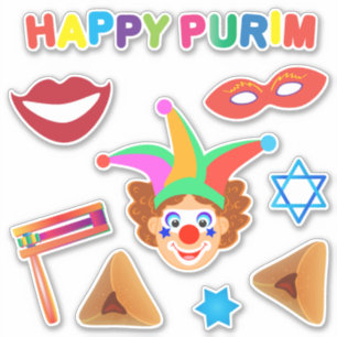 Sticker Joyeux Clowns Purim Festival Symboles de Fêtes