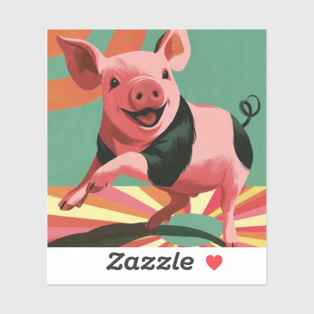 Sticker Joyeux Cochon Rétro Éclat de Couleurs Mignon (Feuille)
