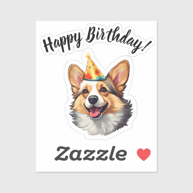 Sticker Joyeux cône d'anniversaire Corgi (Feuille)
