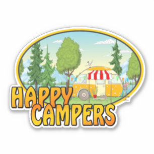 Sticker Joyeux design rétro de camping-car avec caravanes