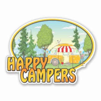 Sticker Joyeux design rétro de camping-car avec caravanes