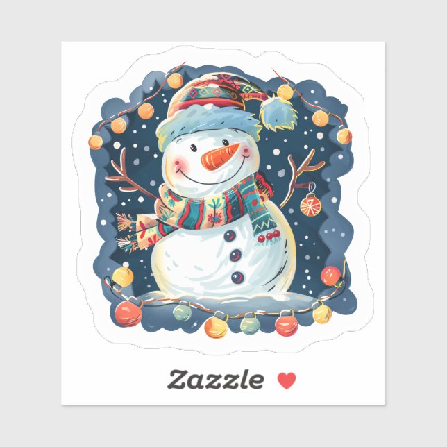 Sticker Joyeux Festif Snowman Fête Noël (Feuille)