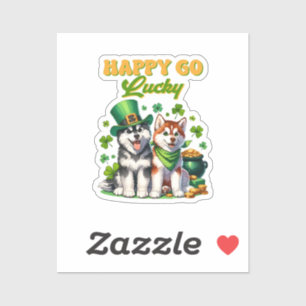 Sticker Joyeux Go Lucky Cute Husky St. Patricks Day