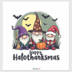 Sticker Joyeux Hallothanksmas Noël Gnomes d'Halloween