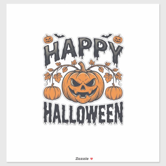 Sticker Joyeux Halloween Citrouille Design de Gravure Vint (Feuille)