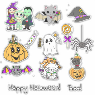 Sticker Joyeux Halloween, Citrouilles, Chauves-souris, Fan