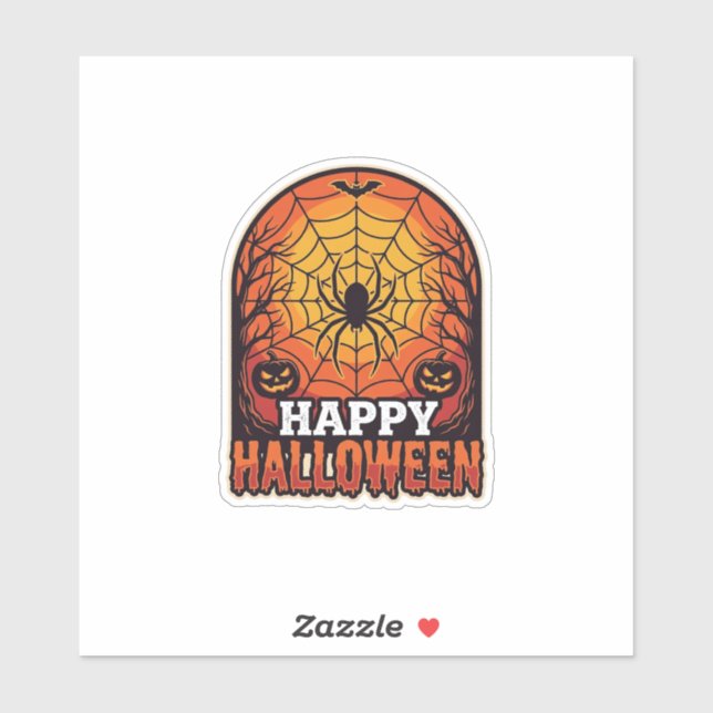 Sticker Joyeux Halloween Toile d'Araignée Gravure Vintage  (Feuille)