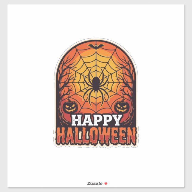 Sticker Joyeux Halloween Toile d'araignée Gravure Vintage  (Feuille)