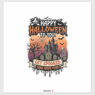 Sticker Joyeux Halloween Vous Maison Hantée Squelette Chau