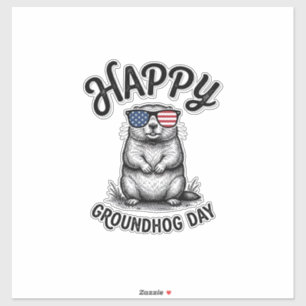 Sticker Joyeux jour de la marmotte vintage gravure concept