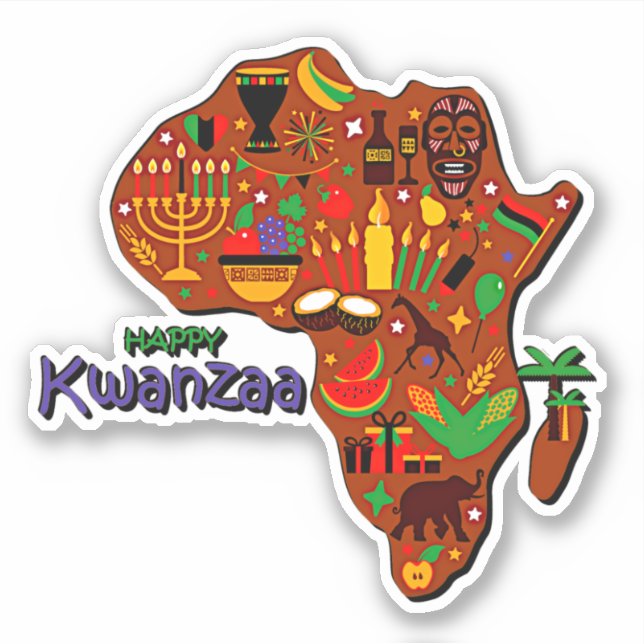 Sticker Joyeux Kwanzaa Carte de l'Afrique Kiss Cut (Devant)