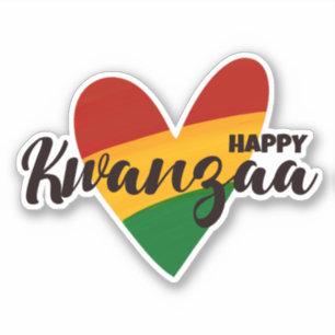 Sticker Joyeux Kwanzaa Cœur rayé rouge jaune vert      