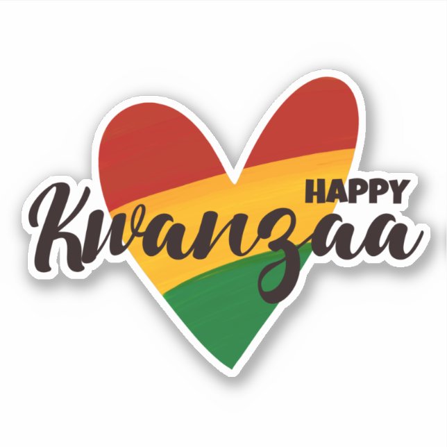 Sticker Joyeux Kwanzaa Cœur rayé rouge jaune vert       (Devant)